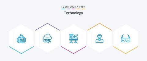 tecnologia 25 pacote de ícones azuis, incluindo computação. cara. Wi-fi. tecnologia. movimento vetor