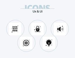 ux e ui glyph icon pack 5 design de ícone. alto falante. rede. opções. segurança. trancar vetor