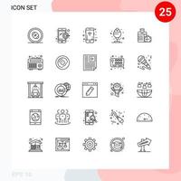conjunto de linha de interface móvel de 25 pictogramas de tratamento de saco elementos de design de vetores editáveis do deserto de verão móvel