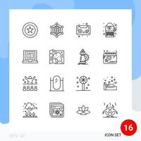 pacote de interface de usuário de 16 contornos básicos de elementos de design de vetores editáveis de código de barras de etiqueta de internet de livro de laptop