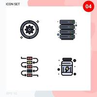 pacote de cores planas com linha preenchida de 4 símbolos universais da roda de nota de configuração que hospeda elementos de design de vetores editáveis de academia
