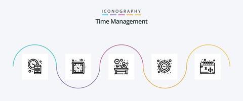 pacote de ícones da linha 5 de gerenciamento de tempo, incluindo cronômetro. alvo. mesa. foco. recepção vetor