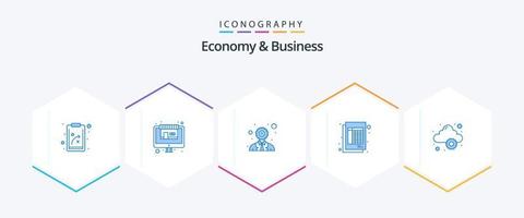 economia e negócios 25 pacote de ícones azuis, incluindo desenvolvimento. papel. critério. fatura. documento vetor