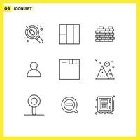 grupo de 9 sinais e símbolos de contornos para guias imobiliárias da web colina twitter elementos de design de vetores editáveis