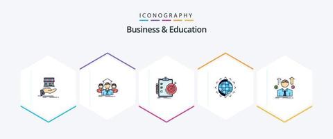 pacote de ícones de negócios e educação 25 linhas preenchidas, incluindo seo. mundo. grupo. realização. análise vetor