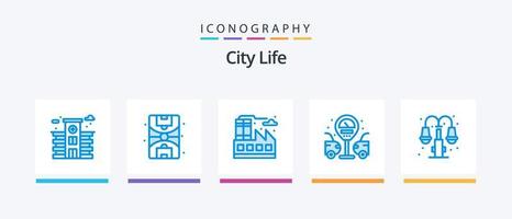 pacote de ícones azul 5 da vida na cidade, incluindo . caroço. fábrica. claro. cidade. design de ícones criativos vetor