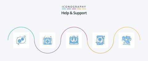 ajude e apoie o pacote de ícones azul 5, incluindo chamada. telefone. seo. ajuda. engrenagem vetor