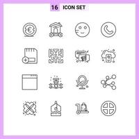 16 ícones criativos, sinais e símbolos modernos de adicionar elementos de design de vetores editáveis de chamada de ferramenta de fone de ouvido