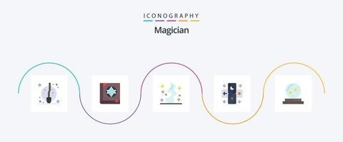 Magician Flat 5 Icon Pack, incluindo cristal. zodíaco. Magia. tarô. astrologia vetor