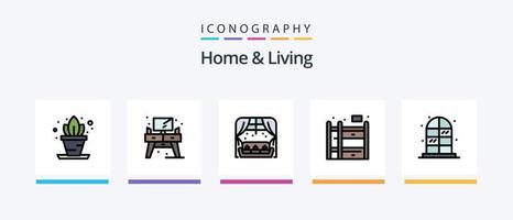 casa e linha de vida cheia de 5 ícones incluindo . vaso. vivo. vivo. beliche. design de ícones criativos vetor