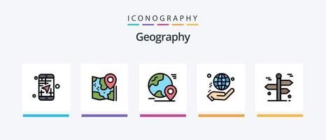 a linha de geografia preencheu o pacote de 5 ícones, incluindo viagens. notícias. viagem. blog. casa. design de ícones criativos vetor