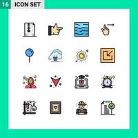 16 conceito de linha cheia de cores planas para sites móveis e aplicativos deslize para a direita gestos climáticos elementos de design de vetores criativos editáveis