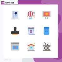 pacote de interface do usuário de 9 cores planas básicas do calendário de assistência técnica do dia do saco pressione elementos de design vetorial editáveis vetor