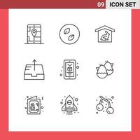pacote de interface do usuário de 9 contornos básicos da casa móvel do smartphone enviar elementos de design vetorial editáveis da caixa de correio vetor