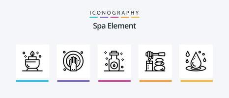 pacote de ícones da linha 5 do elemento spa, incluindo beleza. óleo. limão. massagem. spa. design de ícones criativos vetor