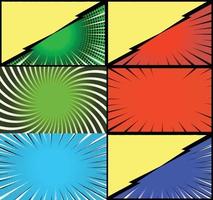 fundo de quadros coloridos de quadrinhos com raios de meio-tom radial e efeitos pontilhados estilo pop art vetor