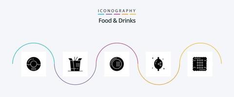 pacote de ícones de glyph 5 de alimentos e bebidas, incluindo bebidas. bolacha. bebidas. limão. Comida vetor