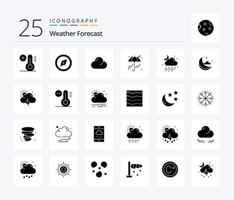 pacote de ícones de glifo sólido para 25 climas, incluindo nuvem. lua. nublado. clima. nuvem vetor