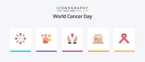 pacote de ícones plana 5 do dia mundial do câncer, incluindo mundo. fita. exame de saúde. câncer de mama. dia. design de ícones criativos vetor