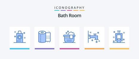 pacote de ícones azul 5 do banheiro, incluindo . banho. banheira. mictório. banho. design de ícones criativos vetor