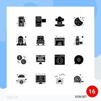 16 interface do usuário pacote de glifos sólidos de sinais e símbolos modernos de vídeo de biscoito doce cozinheiro de natal elementos de design de vetores editáveis