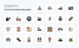 25 pacote de ícones de estilo cheio de linha de turismo e recreação ao ar livre vetor