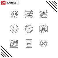 conjunto de 9 sinais de símbolos de ícones de interface do usuário modernos para telefone de parede tigela aparelho de comida elementos de design de vetores editáveis
