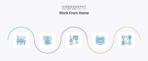 trabalhar em casa pacote de ícones azul 5 incluindo relatório. gráfico. empregado. social. cara vetor