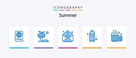 pacote de ícones de verão azul 5, incluindo férias. vidro de tiro. verão. garrafa. álcool. design de ícones criativos vetor