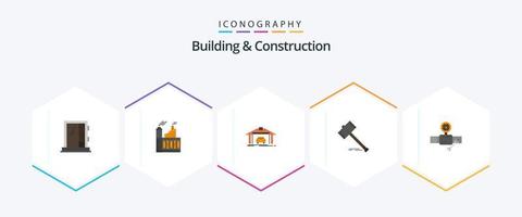 edifício e construção 25 pacote de ícones planos, incluindo martelo. leilão. fábrica. ação. carro vetor