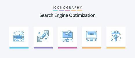 pacote de ícones seo blue 5 incluindo dinheiro. funil. crescimento. filtro. seo. design de ícones criativos vetor