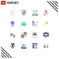 pacote de 16 sinais e símbolos modernos de cores planas para mídia de impressão na web, como bolsa, navegador, aquecimento, internet, mulheres, pacote editável de elementos de design de vetores criativos