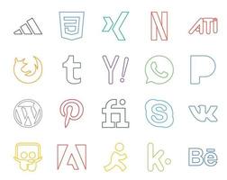 20 pacotes de ícones de mídia social, incluindo chat fiverr yahoo pinterest wordpress vetor