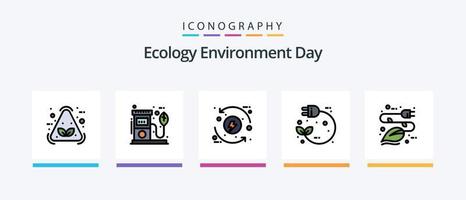 linha de ecologia cheia de 5 ícones, incluindo luz. lâmpada ecológica. bio. lâmpada. plugue. design de ícones criativos vetor
