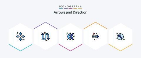 seta 25 pacote de ícones de linha preenchida, incluindo . cima esquerda. deixei. ponteiro. flecha vetor