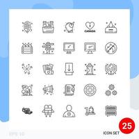 conjunto de linha de interface móvel de 25 pictogramas de gráfico de comida aberta bebida coração elementos de design de vetores editáveis