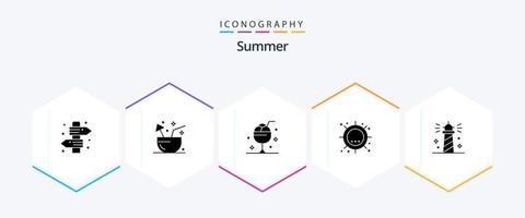 pacote de ícones de 25 glifos de verão, incluindo sol. calor. verão. verão. vidro vetor