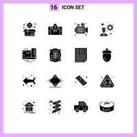 conjunto de 16 sinais de símbolos de ícones de interface do usuário modernos para desenvolvimento de gps começar desenvolvedor retrô elementos de design de vetores editáveis
