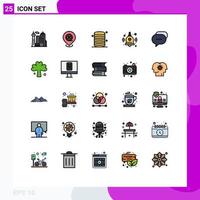 25 interface do usuário linha cheia pacote de cores planas de sinais e símbolos modernos de mensagens sino de dados de bate-papo de volta à escola elementos de design de vetores editáveis