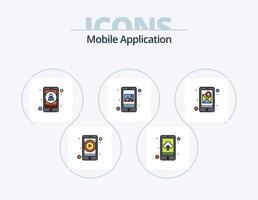 linha de aplicativo móvel cheia de ícones do pacote 5 design de ícones. reprodutor de vídeo. compras online. aplicativo. compras. carrinho vetor