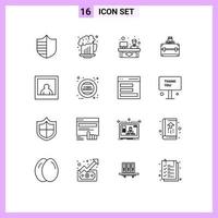 conjunto de esboço de interface móvel de 16 pictogramas de bolsa de mulher, caso de bate-papo, dinheiro, elementos de design de vetores editáveis