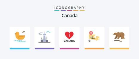 Canadá Flat 5 Icon Pack, incluindo o Canadá. urso. Ame. animal. mapa. design de ícones criativos vetor