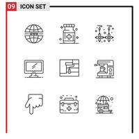 9 ícones criativos sinais modernos e símbolos de monitor de medicina de dispositivo pc ouro elementos de design de vetores editáveis