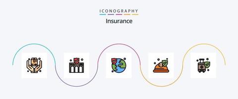 linha de seguro cheia de pacote de ícones plana 5 incluindo bagagem. escudo. propriedade. segurança. chapéu vetor