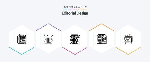 pacote de ícones de 25 linhas de design editorial, incluindo imagens. meios de comunicação. Projeto. layout. Projeto vetor