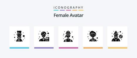 pacote de ícones de glifo 5 de avatar feminino, incluindo jogador de basquete. fêmea. fêmea. empresária. fêmea. design de ícones criativos vetor