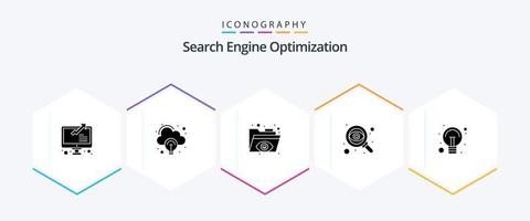pacote de ícones seo 25 glifos, incluindo luz. lâmpada. proteção. visão do olho. SEO vetor