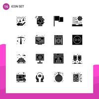pacote de linha vetorial editável de 16 glifos sólidos simples de desenvolvimento codificação de batimentos cardíacos css elementos de design vetorial editáveis da interface do usuário vetor