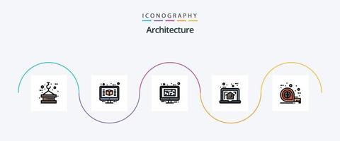 linha de arquitetura cheia de pacote de 5 ícones planos, incluindo laptop. casa. construção. plano. Projeto vetor