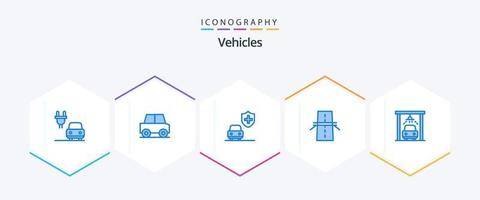 veículos 25 pacote de ícones azuis, incluindo lavagem. carro. seguro. rodovia. criativo vetor